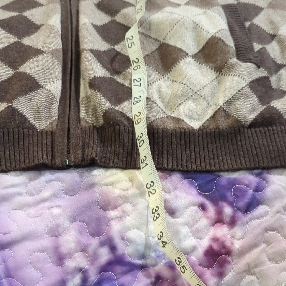 Size L Pierre Cardin Brown Argyle Zip-Front Men's Sweater - Picture 11 of 16